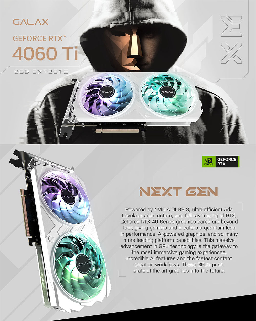 GALAX GeForce RTX 4060 Ti EX WHITE 8GB GDDR6 GAMING Graphics Card