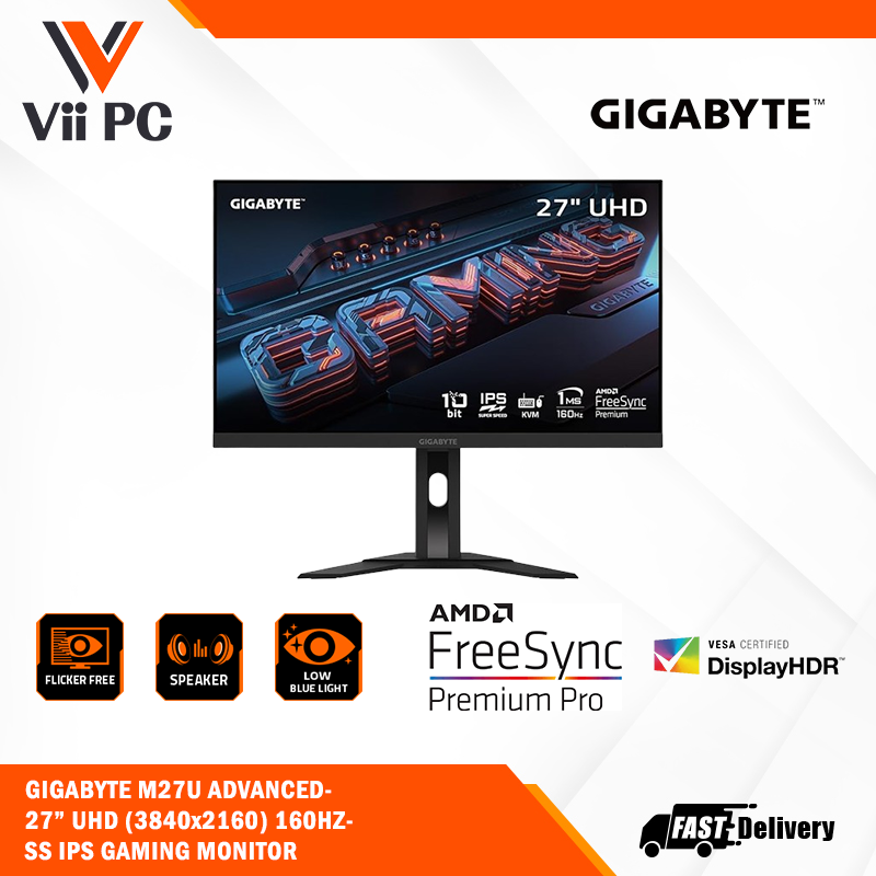GIGABYTE M27U 27" SS IPS Gaming Monitor - UHD (3840x2160), 160Hz, 1ms MPRT, AMD FreeSync Premium Pro, Type C KVM - HDMI, DP, Type C, Height Adjustable