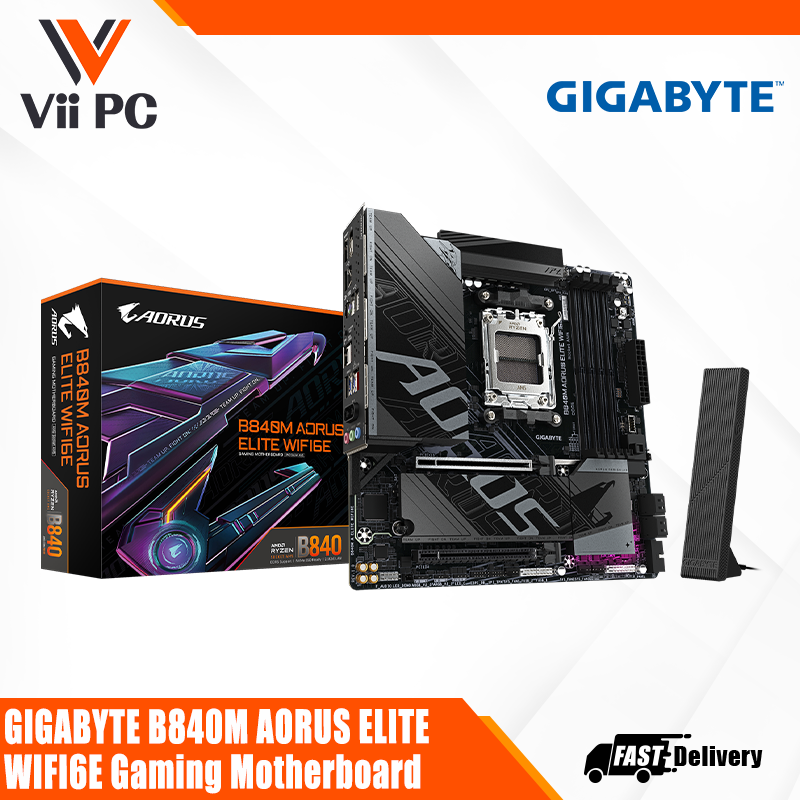 GIGABYTE B840M AORUS ELITE WIFI6E, AMD Ryzen™ 9000 Series Processors, Micro ATX Gaming Motherboard