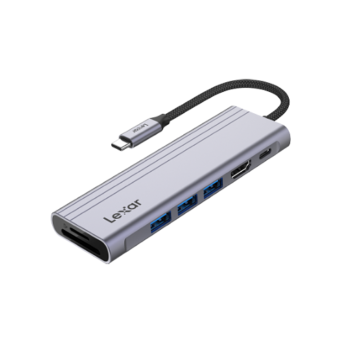 Lexar H31 7-in-1 USB-C Hub - 4K@60Hz HDMI 2.0, 100W USB-C PD charging port, 3 USB-A ports and SD/microSD™ card slots (Compatible with Laptop/Tablet/Smartphone)