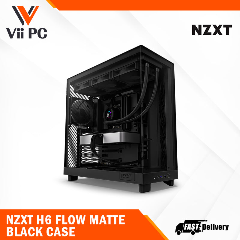 NZXT H6 FLOW (3 F120Q Airflow fans) / H6 FLOW RGB (3 F120 RGB Core fans) - Compact Dual-Chamber Mid-Tower Airflow Case (Black/White)