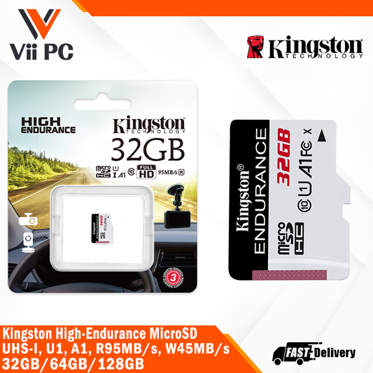 Kingston High-Endurance MicroSD (32GB / 64GB / 128GB) - UHS-I U1 Speed Class 10 A1, Transfer speed up to 95MB/s read, 45MB/s write