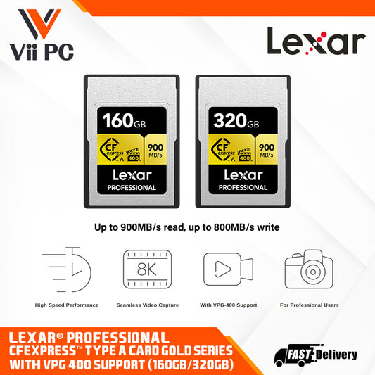Lexar Professional CFexpress Type A Card GOLD Series with VPG-400 Support (160GB / 320GB) - Up to 900MB/s read, up to 800MB/s write
