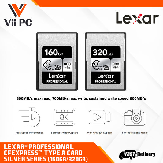 Lexar Professional CFexpress Type A Card SILVER Series (160GB / 320GB) - 800MB/s max read, 700MB/s max write, VPG 200