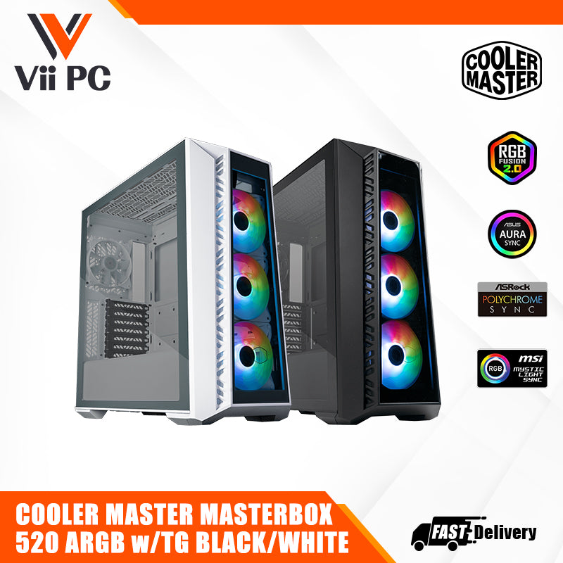 COOLER MASTER MASTERBOX 520 ARGB ATX PC Case With TG BLACK/WHITE