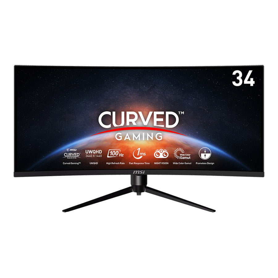 MSI MAG342CQPV Curved Gaming Monitor - 34" UWQHD (3440x1440), 1500R, VA Panel, 100hz, 1ms, Adaptive Sync, Adjustable, Frameless Design