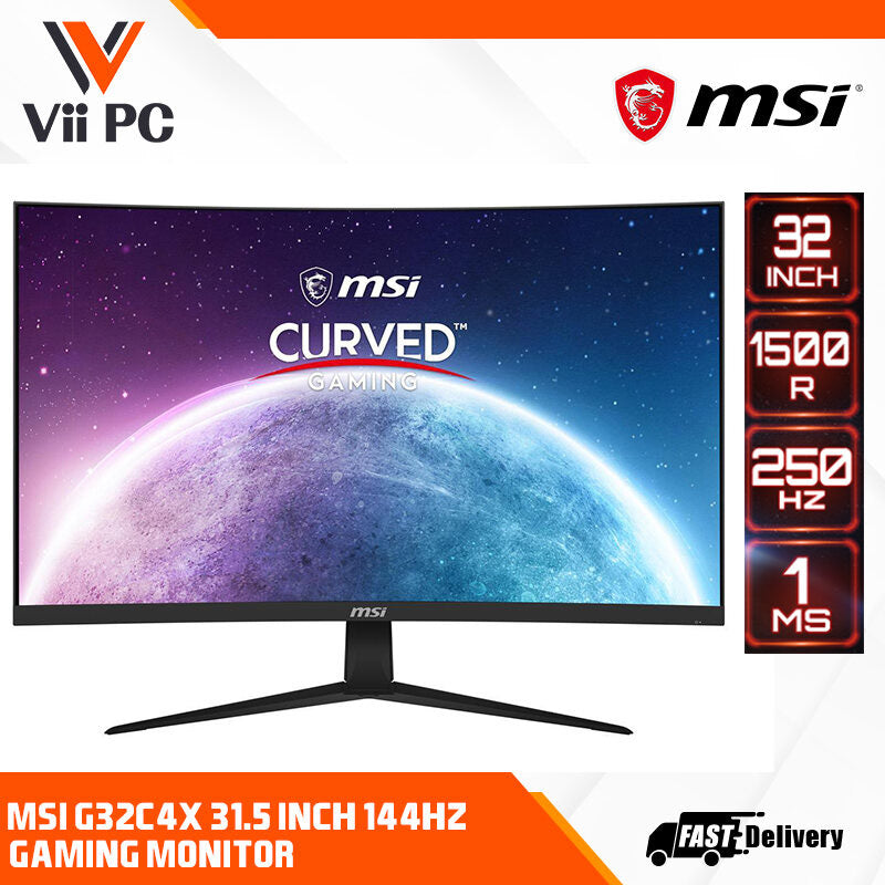 MSI G32C4X Curved Gaming Monitor - 32" FHD (1920 x 1080) 1500R, 1 ms, 250Hz, HDR, Adaptive sync, HDMI, DisplayPort, Tilt Adjustable