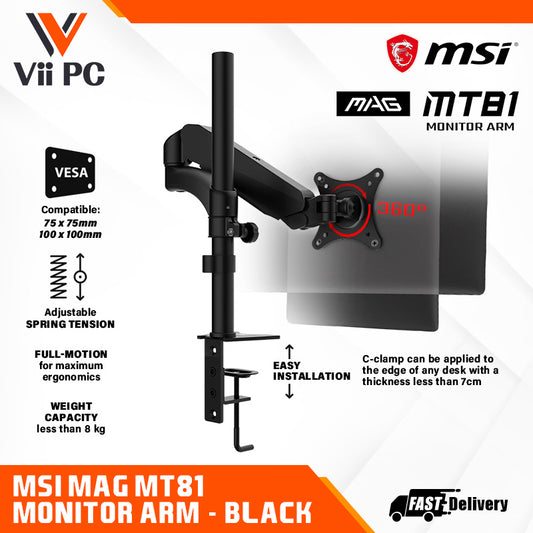 MSI MAG MT81 Monitor Arms (Black) - Ergonomic, Comfort, Efficient, VESA Compatible