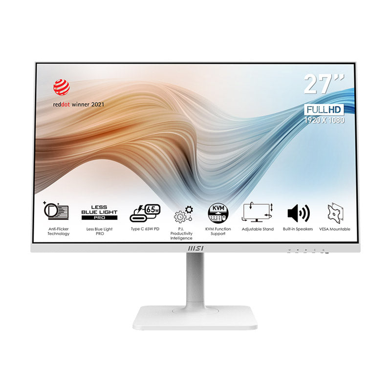 MSI Modern MD272 Series Business Productivity Monitor - 27" FHD (1920x1080), IPS, 5ms, 75Hz, KVM, TUV Certified Eyesight Protection, HDMI, DisplayPort, Type-C 65W Power Delivery, Built-in Speakers