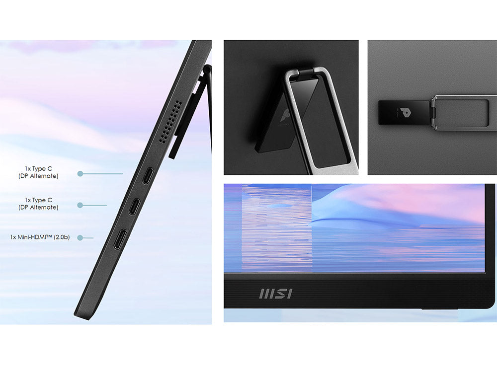 MSI PRO MP161 15.6" Full HD Portable Monitor, Portable Design, Ultra Slim Design, HDMI, Type- C Display, Built-in Speakers