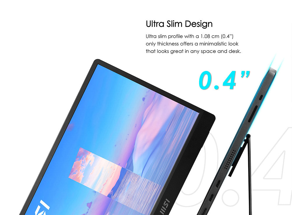 MSI PRO MP161 15.6" Full HD Portable Monitor, Portable Design, Ultra Slim Design, HDMI, Type- C Display, Built-in Speakers