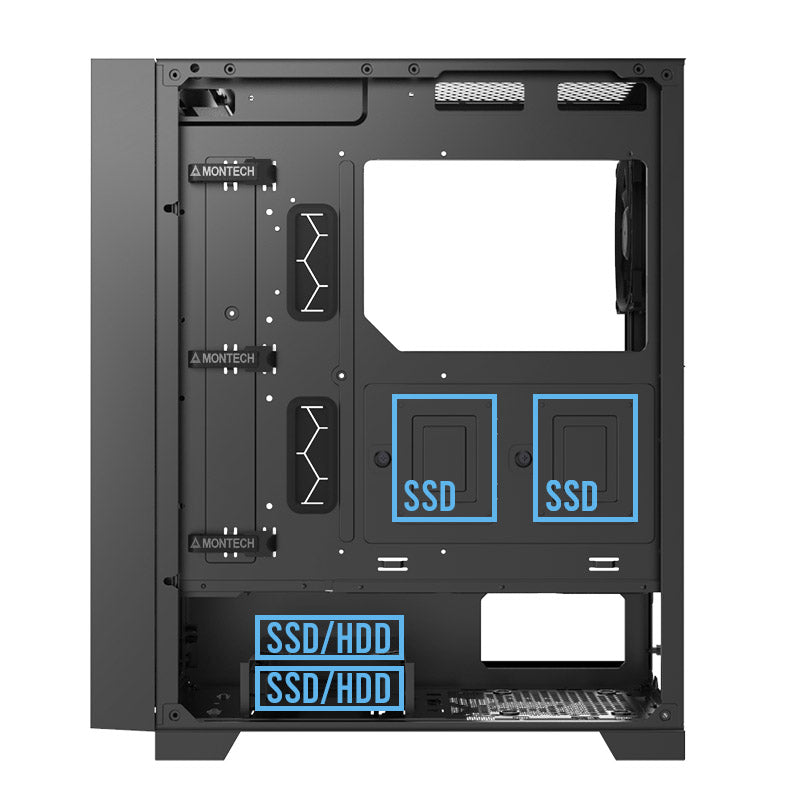 Montech AIR 1000 Lite ATX Mid Tower Case - High Airflow Fans Pre-Installed, Swivel Glass Side Panel, Mesh Front Panel