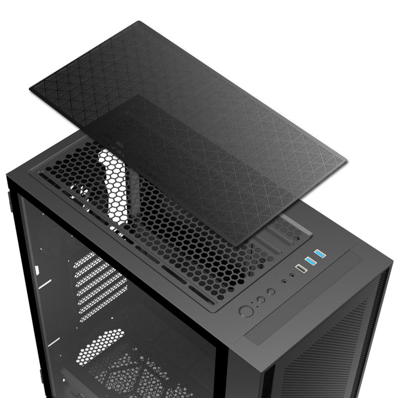 Montech AIR 1000 Lite ATX Mid Tower Case - High Airflow Fans Pre-Installed, Swivel Glass Side Panel, Mesh Front Panel