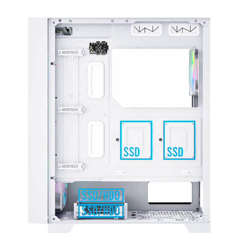 Montech AIR 1000 Premium ARGB ATX Mid Tower Case - Detachable Mesh, Tempered Glass Front Panel and Swivel Glass Side Panel (Black/White)