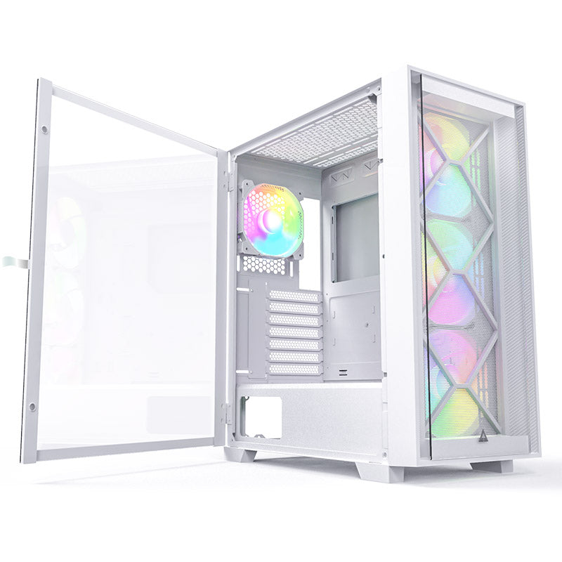 Montech AIR 1000 Premium ARGB ATX Mid Tower Case - Detachable Mesh, Tempered Glass Front Panel and Swivel Glass Side Panel (Black/White)