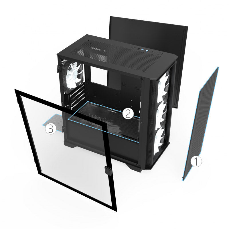 Montech AIR 100 ARGB Micro-ATX Case - 4 ARGB Fans, Lighting Controller, Fine Mesh Front Panel Design (Black/White)
