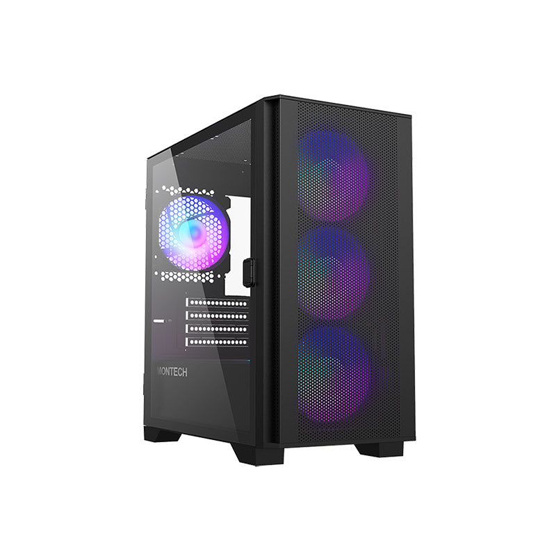 Montech AIR 100 ARGB Micro-ATX Case - 4 ARGB Fans, Lighting Controller, Fine Mesh Front Panel Design (Black/White)