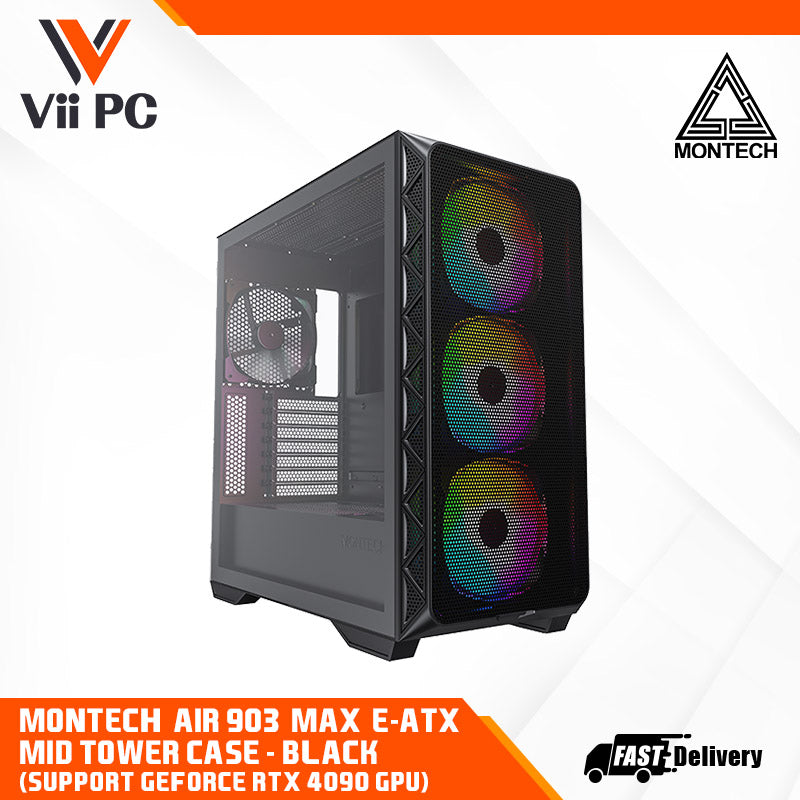 Montech AIR 903 MAX E-ATX Mid Tower Case - High Airflow, Tempered Glass Side Panel, Mesh Front, Type-C, Support GeForce RTX 4090 GPU