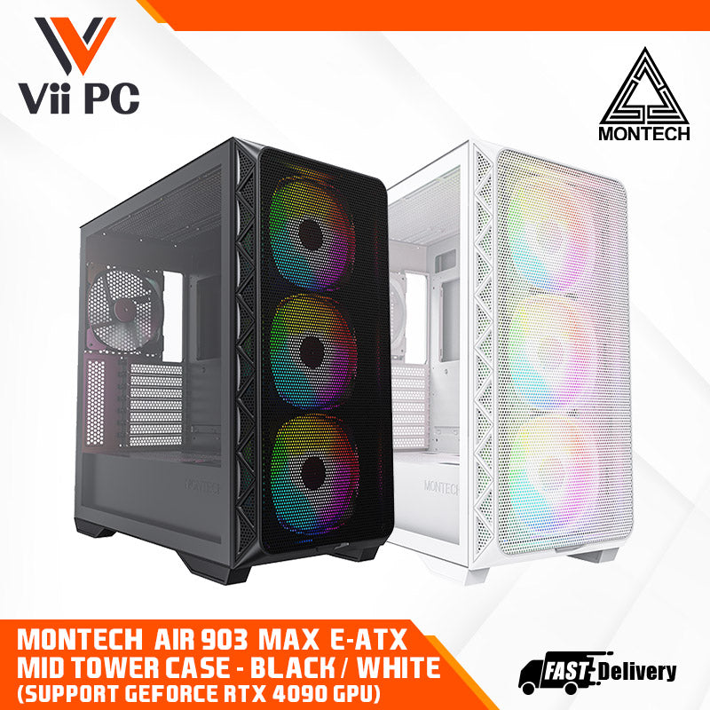 Montech AIR 903 MAX E-ATX Mid Tower Case - High Airflow, Tempered Glass Side Panel, Mesh Front, Type-C, Support GeForce RTX 4090 GPU