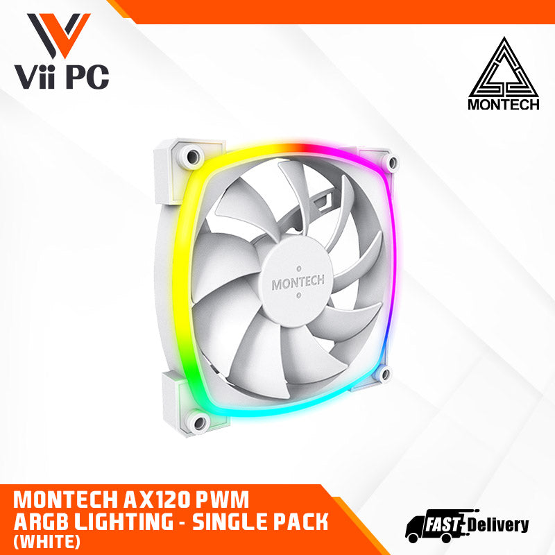 Montech AX120 PWM Single Fan Pack (Black/White) - 120mm, ARGB Lighting, Built for System Cooling Performance, PWM Smart Control, Silent Operation, Durable Rifle bearing