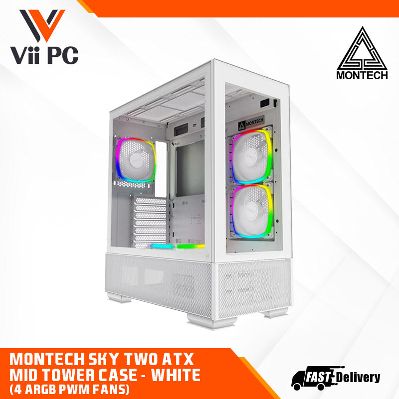 Montech SKY TWO ATX Mid Tower Case - High Airflow Performance, ARGB PWM Fans, Dust-Resistant Design