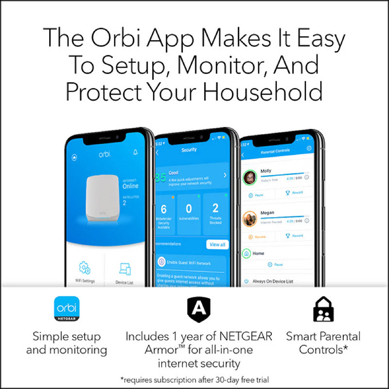 NETGEAR Orbi 760 Tri-Band WiFi 6 Mesh System - AX5400 5.4Gbps - 2-Pack (RBK762S)