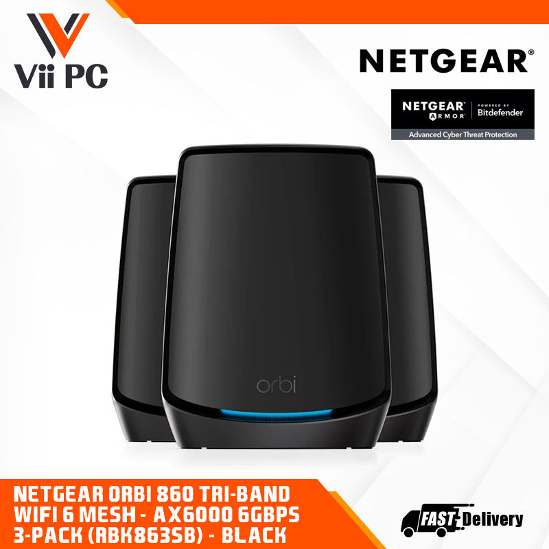 NETGEAR Orbi 860 Tri-Band WiFi 6 Mesh System - AX6000 6Gbps - 3-Pack, Black (RBK863SB)