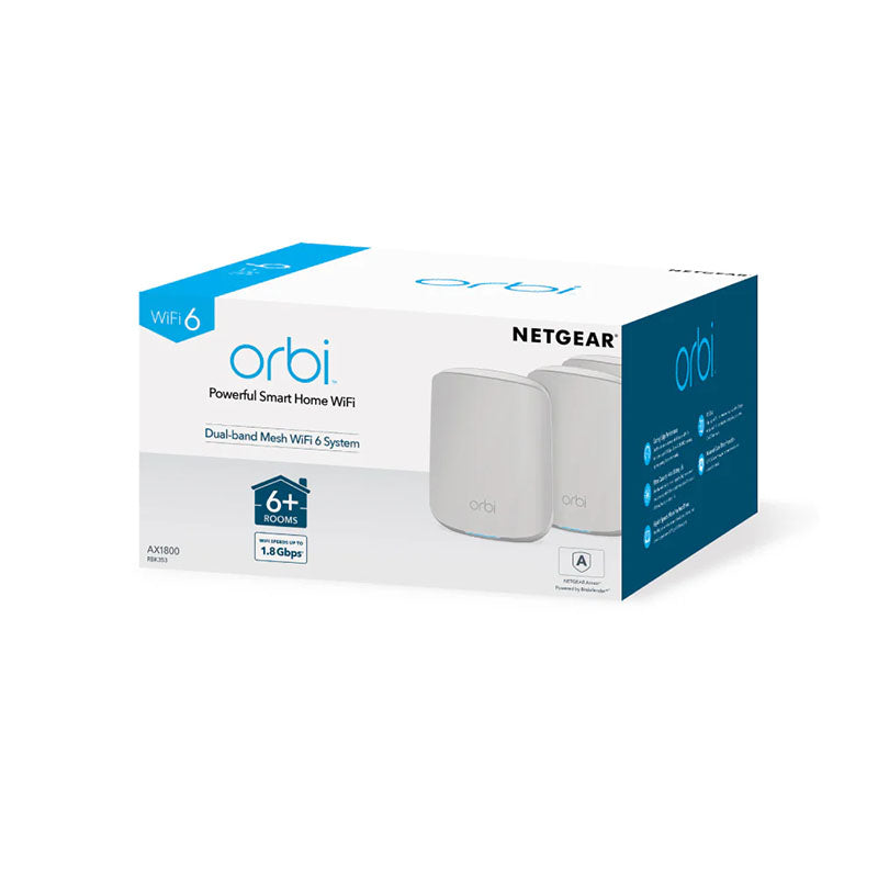 NETGEAR Orbi RBK353 Dual Band 3-Pack WiFi-6 Mesh System - AX1800 1.8Gbps WiFi Mesh System (1 Router & 2 Satellites)