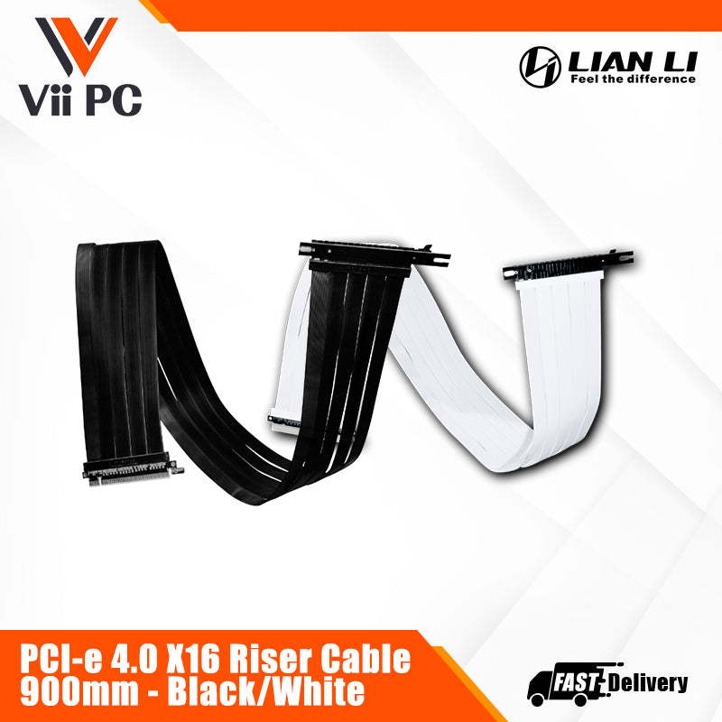 LIAN LI 900MM PCI-e 4.0 X16 Riser Cable (Black/White) - Ultra-Flexible Cable, Compatible with O11D EVO XL Upright GPU Bracket