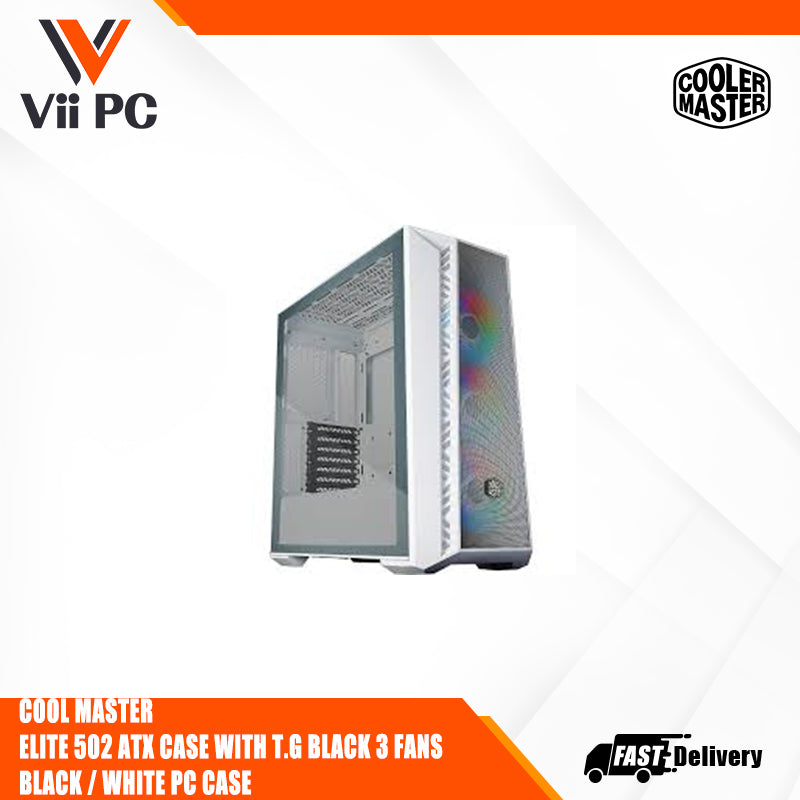 COOL MASTER ELITE 502 ATX CASE WITH T.G BLACK 3 FANS BLACK / WHITE PC CASE