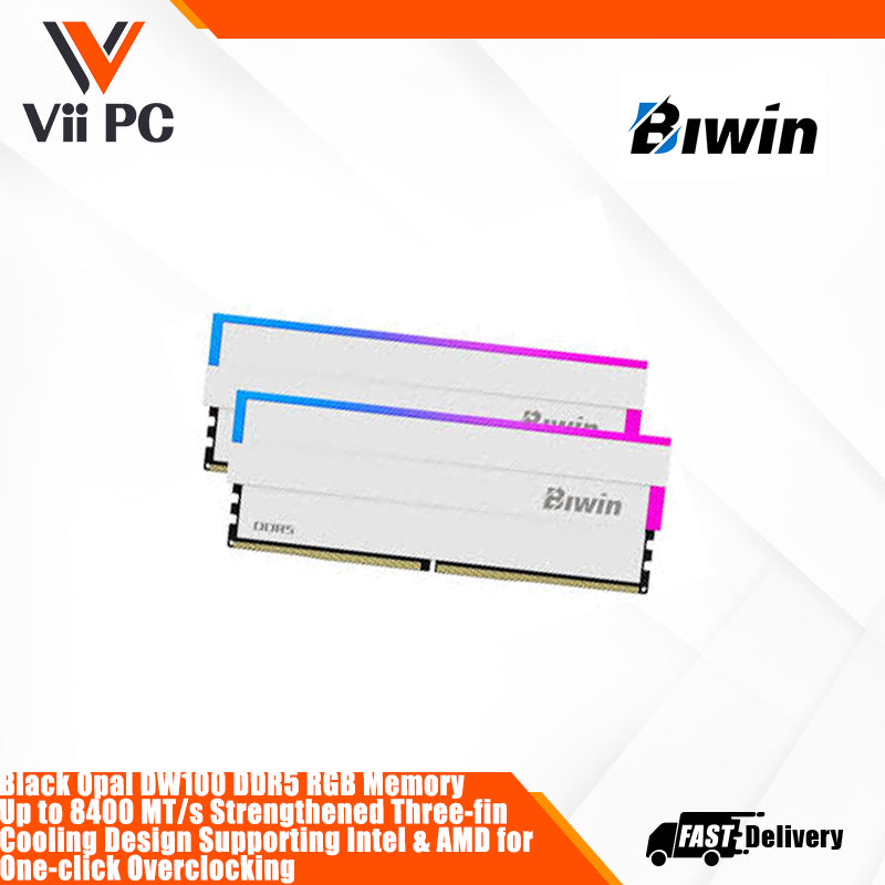 Black / White Opal DW100 DDR5 RGB 32GB (2x16GB) DDR5 6000 MT/s Strengthened Three-fin Cooling Design Supporting Intel & AMD for One-click Overclocking Desktop RAM