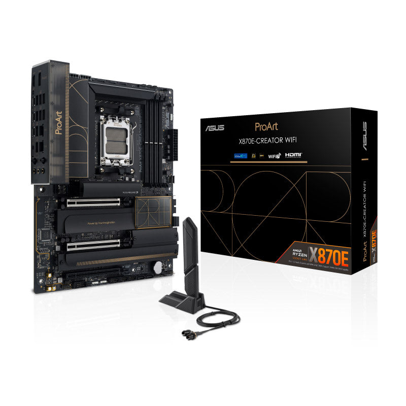 ASUS Proart X870E-Creator WIFI - AMD Socket AM5 for Ryzen™ 9000 & 8000 & 7000 Series Desktop CPU / 4 x DIMM slots, max. 192GB, DDR5 / 1 x Marvell® AQtion 10Gb / WIFI7 ATX Motherboard