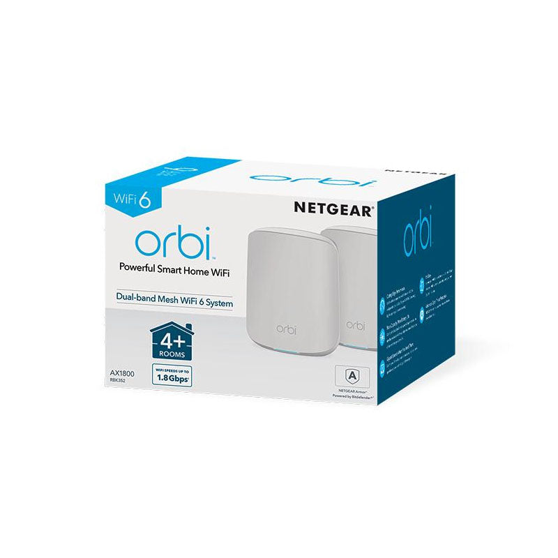 NETGEAR Orbi RBK352 Dual-Band 2-Pack WiFi 6 Mesh System - AX1800 1.8Gbps WiFi Mesh System (1 Router & 1 Satellite)