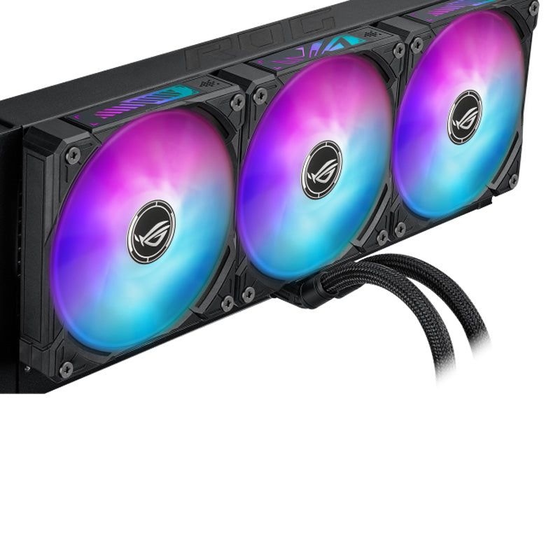 ASUS ROG Ryuo IV SLC 360 ARGB AIO Gaming CPU Liquid Cooler (6.67-inch Curved AMOLED display / Display Custom Content / Sliding LCD panel / 200mm tubing / Aura Fan Edge) - Compatible with AMD & Intel Socket