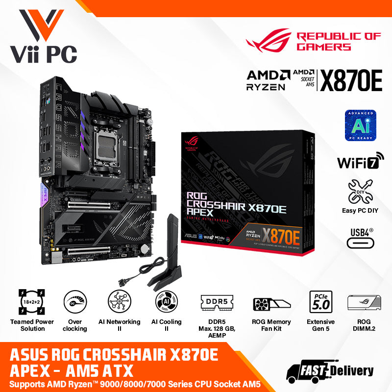 ASUS ROG CROSSHAIR X870E APEX (Socket AM5, DDR5, PCIe 5.0, WiFi 7, USB4, ROG Memory Fan Kit) GAMING ATX Motherboard (AI PC Ready) - PRE-ORDER -