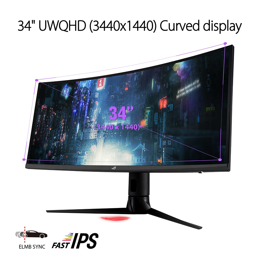 ASUS ROG Strix XG349C Ultra-wide Curved Gaming Monitor - 34” UWQHD (3440 x 1440), 180Hz, 1ms, ELMB Sync, 135% sRGB, G-Sync Compatible, DisplayHDR 400, Eye Care, USB-C, DisplayPort, HDMI