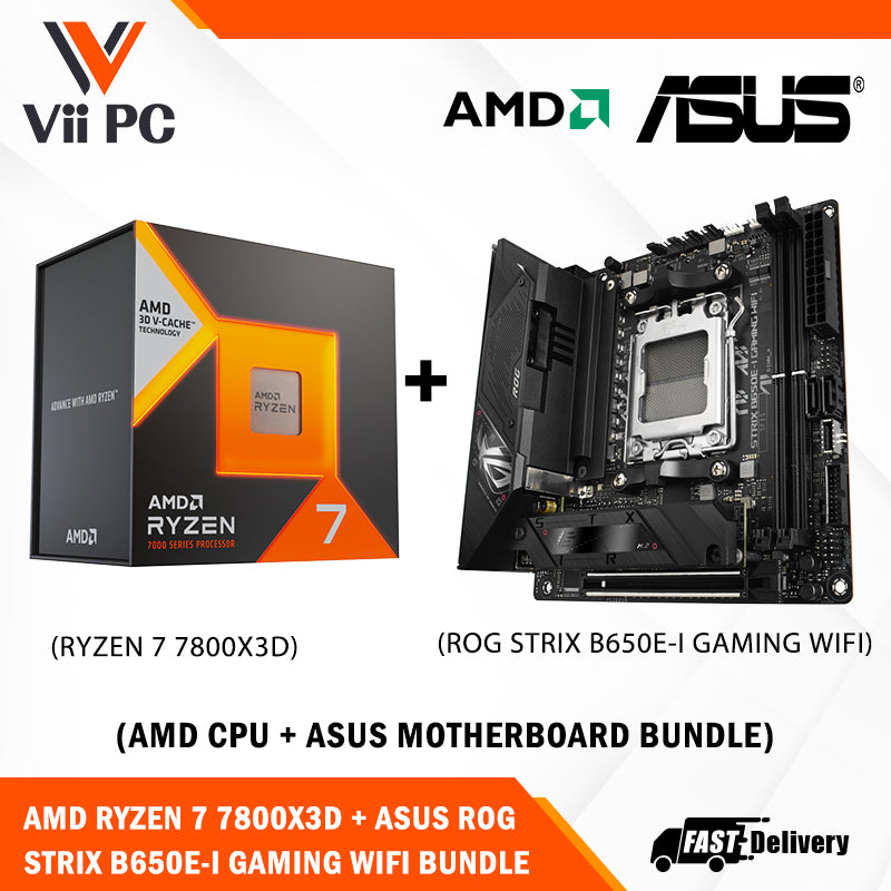 ASUS ROG STRIX B650E-I GAMING WIFI AM5 Mini-ITX Motherboard + AMD Ryzen 7 7800X3D (AM5) Processor BUNDLE