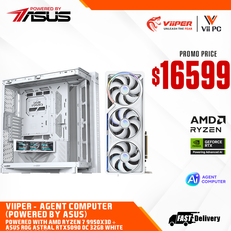 ViiPER - Agent Computer (Powered by ASUS) - AMD RYZEN 9 9950X3D + ASUS ROG STRIX X870-A GAMING WIFI + ASUS ROG ASTRAL RTX5090 OC 32GB WHITE