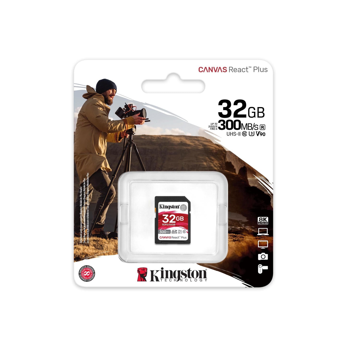 Kingston Canvas React Plus SD (32GB/64GB/128GB/256GB) Class 10, UHS-II, U3, V90 300/260MB/s