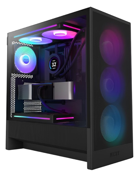 NZXT H5 FLOW (2 F120Q fans) / H5 FLOW RGB (1 F120Q + 1 F360 RGB Core fans) - Compact ATX Mid-Tower Airflow Case (Black/White)