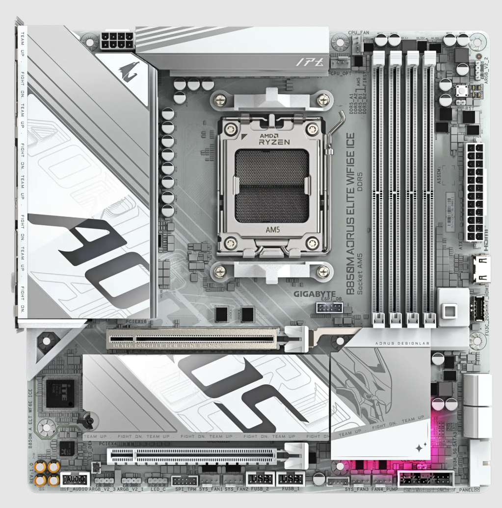 GIGABYTE B850M AORUS ELITE WIFI6E ICE, AMD Ryzen™ 9000 Series Processors, Micro ATX Gaming Motherboard