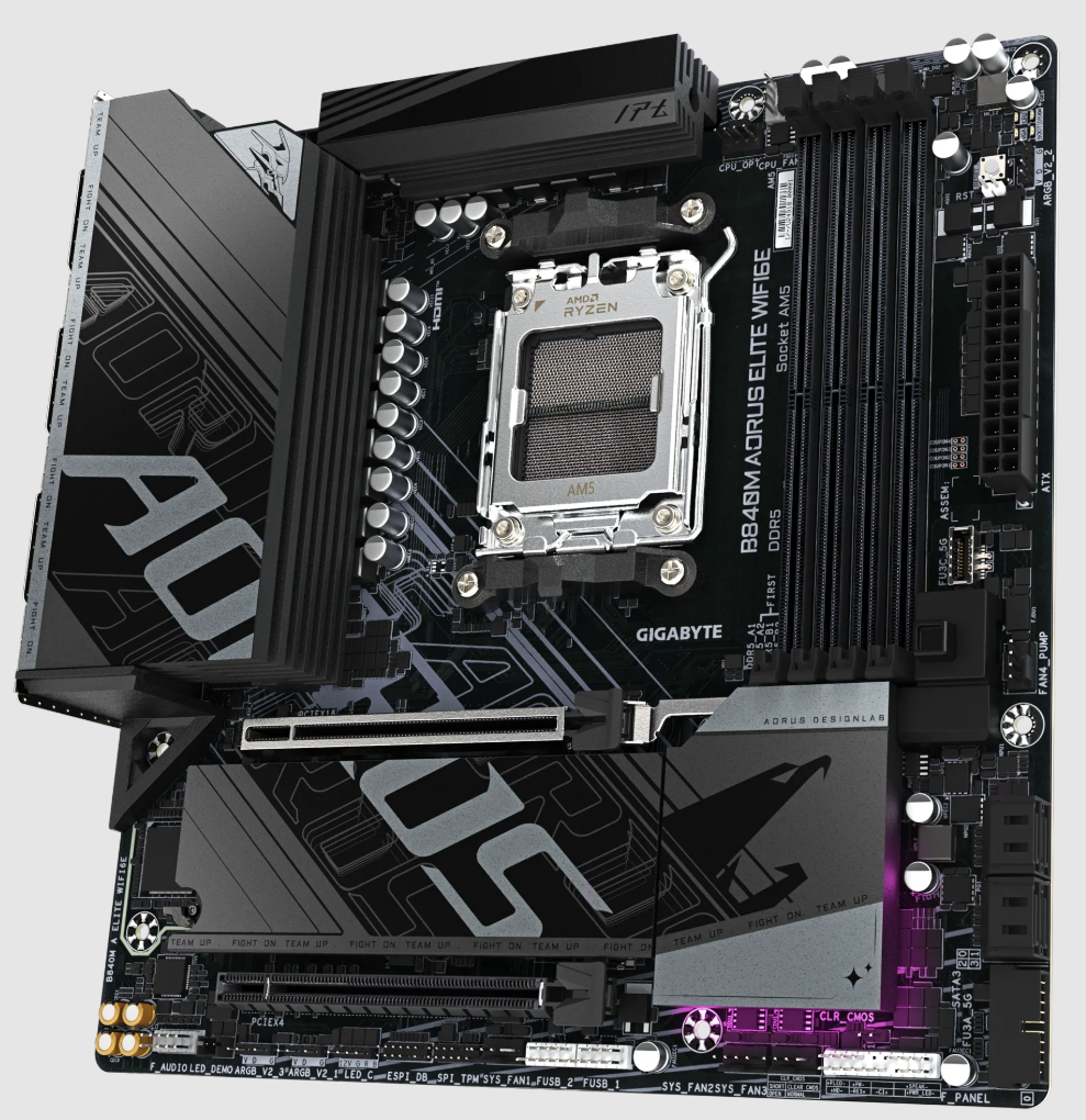 GIGABYTE B840M AORUS ELITE WIFI6E, AMD Ryzen™ 9000 Series Processors, Micro ATX Gaming Motherboard