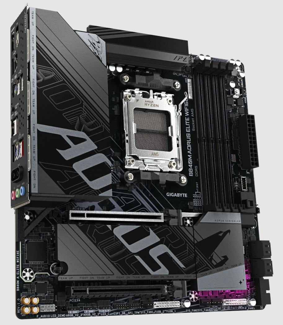 GIGABYTE B840M AORUS ELITE WIFI6E, AMD Ryzen™ 9000 Series Processors, Micro ATX Gaming Motherboard