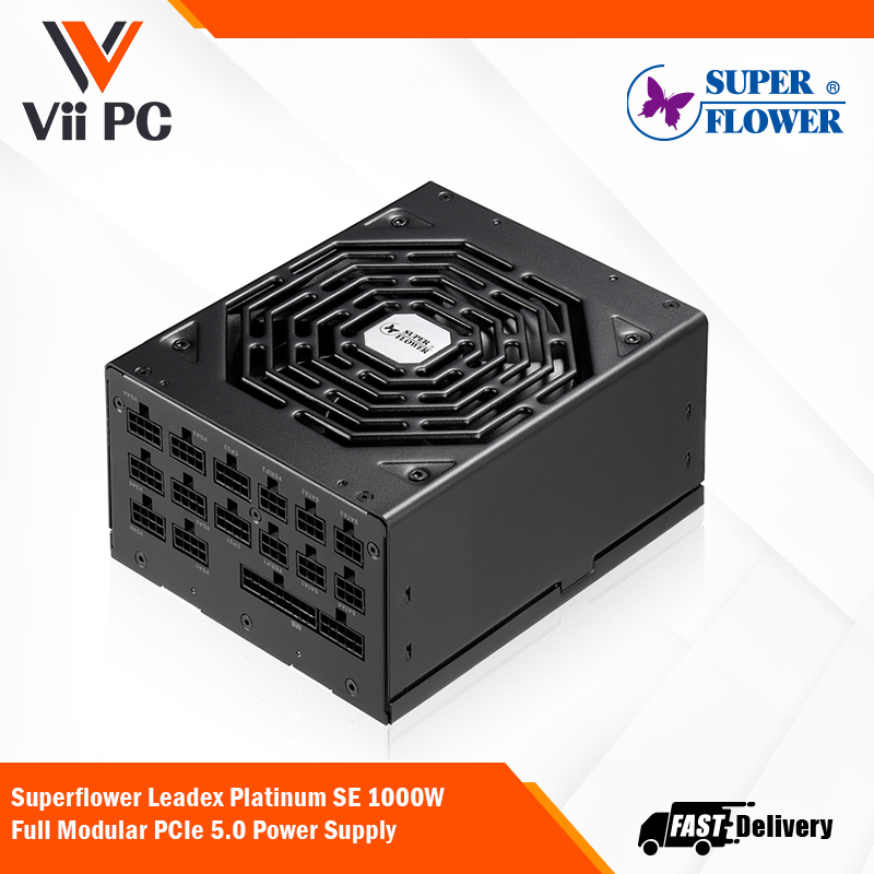 Super Flower Leadex Platinum SE 1000W 80 Plus® Platinum - ECO Fanless & Silent Mode, Full Flat Ribbon Modular Power Supply, Dual Ball Bearing Fan (10 Year Warranty)