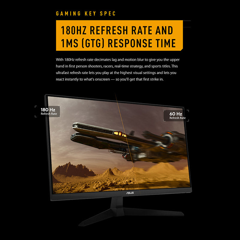 ASUS TUF Gaming VG249Q3A Gaming Monitor - 24" (23.8" viewable) FHD(1920x1080), 180Hz, Fast IPS, ELMB, 1ms (GTG), FreeSync Premium™, Variable Overdrive, 99% sRGB
