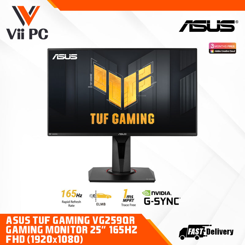 ASUS TUF Gaming VG259QR Gaming Monitor - 25" (24.5" viewable) FHD (1920x1080), 165Hz, Extreme Low Motion Blur™, G-Sync compatible, 1ms (MPRT), Shadow Boost