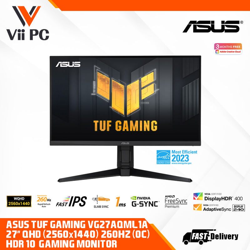 ASUS TUF Gaming VG27AQML1A Gaming Monitor – 27-inch, QHD (2560x1440), Overclock to 260Hz (native 240Hz)