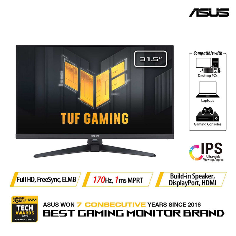 ASUS TUF Gaming VG328QA1A Gaming Monitor - 32" (31.5 viewable), FHD (1920x1080), Overclock to 170Hz (native 165Hz), Extreme Low Motion Blur™, FreeSync Premium™, 1ms (MPRT), Shadow Boost