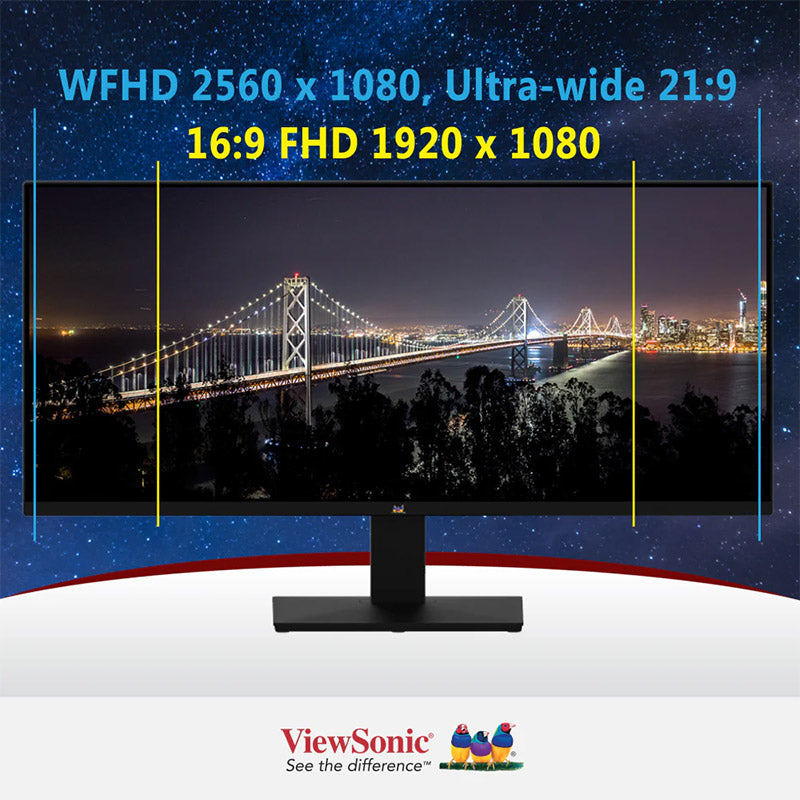 ViewSonic VA2932-MHD 29" WFHD IPS Monitor with Frameless Design, 75Hz Refresh rate, Flicker-Free & Blue Light Filter, for Home and Office Use