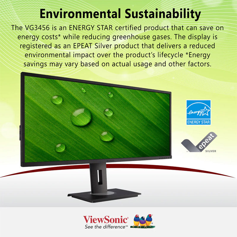 ViewSonic VG3456 34" 21:9 UltraWide WQHD 1440p Monitor with Ergonomics Design, USB Type C Docking, Built-In Gigabit Ethernet for Home and Office